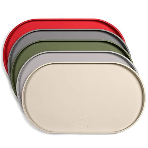 DogBuddy Dog Food Mat - Waterproof Dog Bowl Mat, Silicone Pet Mat for Food and Water Bowls, Nonslip Pet Feeding Mat with Edges, Dogs Food Mats for Floors, Puppy Supplies (Small, White Sand)