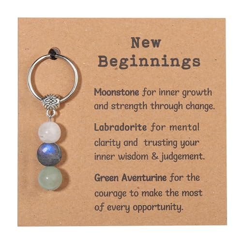 GINAZL New Beginnings Gifts for Women, Natural Crystals Keychain Coworker Leaving Gifts for Women Going Away Gifts for Friends Farewell Gifts for Coworkers Divorce Gifts for Women(NB)