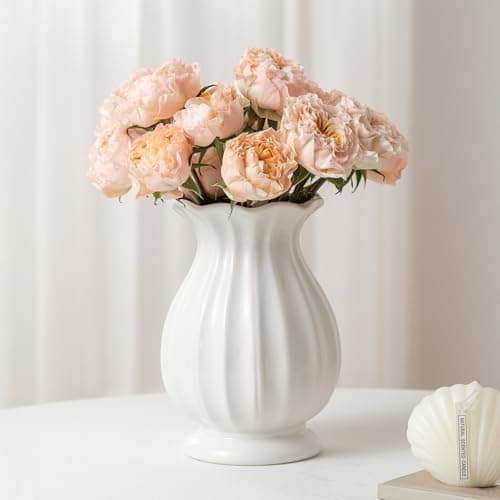 SEUYUCL White Ceramic Vase, 7.6 Inch Flower Vase Home Decor Modern Decorative Vases for Bouquet, Unique Vases for Farmhouse Living Room Cabinet Table Centerpieces Wedding Decorations