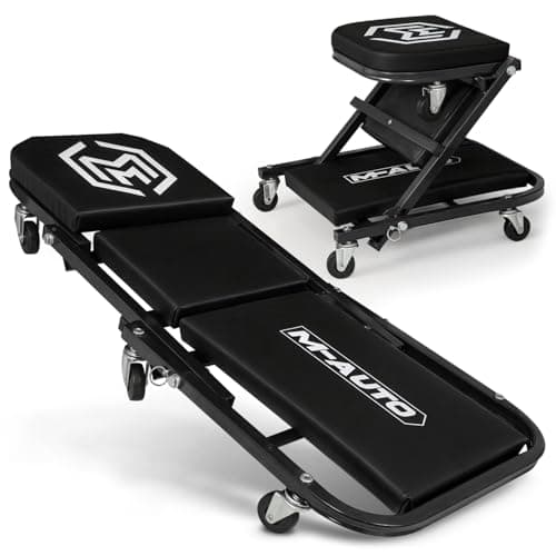 M-AUTO 40-Inch Folding Creeper Rolling Seat, All-in-One Adjustable Roller Garage Chair, Lay Down or Sit, 330LBS Capacity Under Car Roller Creeper with 6 Swivel Casters, Black