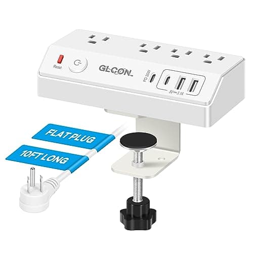 Desk Clamp Power Strip USB C - Charging Station for Multiple Devices - Multi Plug Outlet Extender - Desktop Mount Surge Protector with 4 Outlets 4 USB Ports for Phone, Tablet, Computer