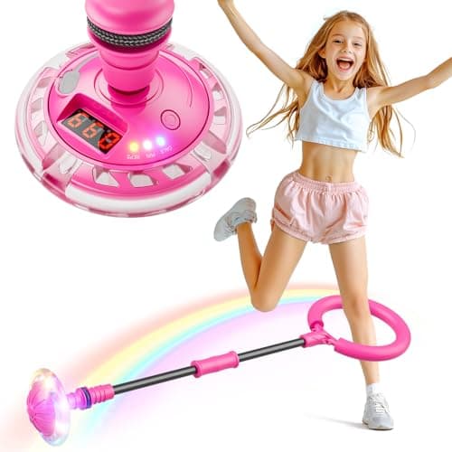 Flooyes Skip Ball for Kids, Ankle Skip Ball Toy with Counter, Timer and Cal Calculator, Girl Birthday Gifts for Age 6 7 8 9 10+, Rechargeable Colorful Flash Wheel Skip Ball for Girls Women