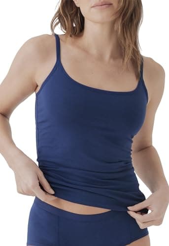 Pact Organic Cotton Women's Camisole Tank Tops with Built in Bras and Adjustable Spaghetti Strap, Undershirt Support Cami, Ink Blue