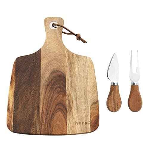 hecef Cheese Board set of 3,a Acacia Wood Cheese Plate & a Cheese Knife & a Cheese Fork, Cheese Platter Slate Board Charcuterie Cheese Serving Board Set(Cheese board with 2 knives)