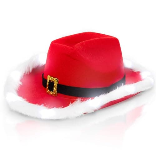 Windy City Novelties LED Light-Up Santa Cowboy Hat for Christmas Parties and Gatherings