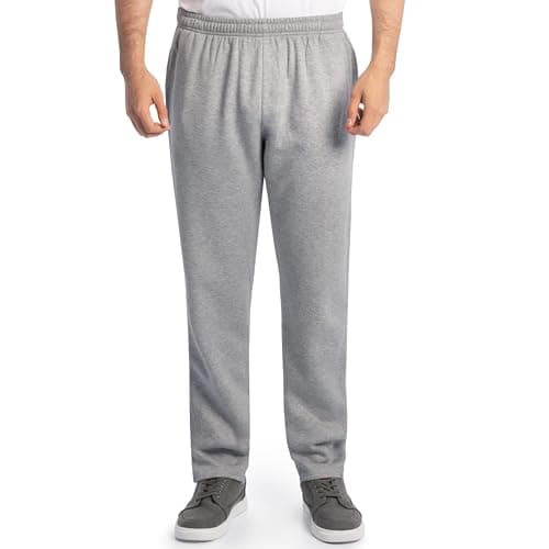 Fruit of The Loom Men's Eversoft Fleece Open Bottom Sweatpants with Pockets, Relaxed Fit, Moisture Wicking, Breathable, Grey Heather, Large