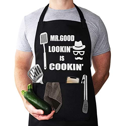 LYLPYHDP Aprons for Men, Mens Apron, Funny Aprons for Men, Funny Chef Apron, Mr. Good Lookin' is Cookin’ Apron, BBQ Grill Apron, Husband Birthday Gift, Gifts for Husband, Father's Day Gifts for Dad.