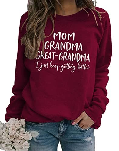 Sunidol Womens Great Grandma Sweatshirts With Inspirational Saying Long Sleeve Crewneck Christmas Sweatshirt Red XL