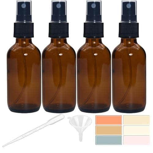 Zkupanx 4 PACK 2 oz Amber Small Glass Spray Bottles, Empty Spray Bottle for Hair, Plants, Perfume - Fine Mist, 2oz Mini Spray Bottle