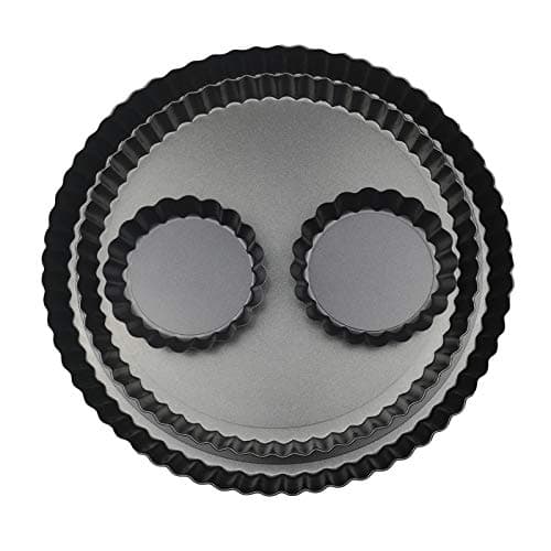 Yamteck 11 Inch 9 Inch Round Tart Pans 4 Inch Mini Tart Pans with Removable Bottom. Quiche Pan with Non-Stick Coating, Rugged Carbon Steel. Pie Pan for Halloween Christmas Party Festival. Set of 4