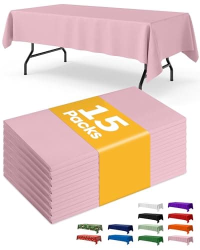 Niuara Pink Plastic Table Cloth Rectangle Table 15 Pack, 54''×108'' Tablecloth for 6ft Tables, Table Cloth for Disposable Use, Table Cover for Holiday Party, Gathering