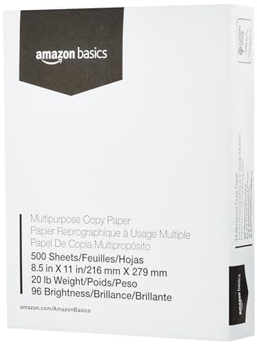 Amazon Basics Multipurpose Copy Printer Paper, 20 Pound, White, 96 Brightness, 8.5 x 11 Inch, 1 Ream , 500 Sheets Total