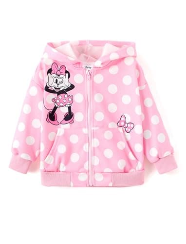 Disney Minnie Mouse Toddler Girl Zip Up Hoodie Pink Polka Dot Print Zipper Sweatshirt Jacket With Pocket School Birthday Fall Winter Coat 3T