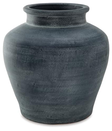 Signature Design by Ashley Meadie Traditional Indoor Terra Cotta Tabletop Vase with Wide Mouth, Blue