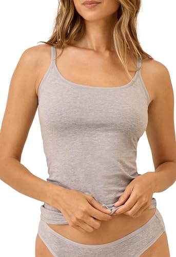 Pact Women's Organic Cotton Camisole Tank Tops with Built in Bras and Adjustable Strap Light Heather Grey