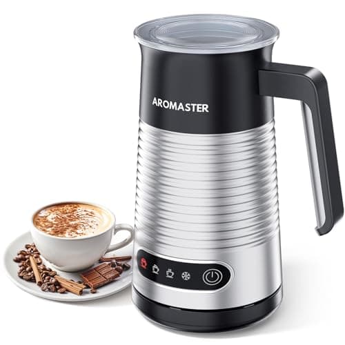AROMASTER Electric Milk Frother, 4 IN 1 Stainless Steel Milk Frother and Steamer for Coffee, Lattes, Cappuccinos, Automatic Hot Dense/Airy Foam & Cold Foam Maker, Perfect for Home, Kitchen, Office Use