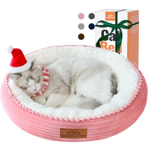 Zerbuger 20in Washable Cat Beds for Indoor Cats - Round Donut Pet Bed for Cats, Small Dogs, Puppy, Kitten - Anti-Slip Bottom, Calming Bed Gift - Pink