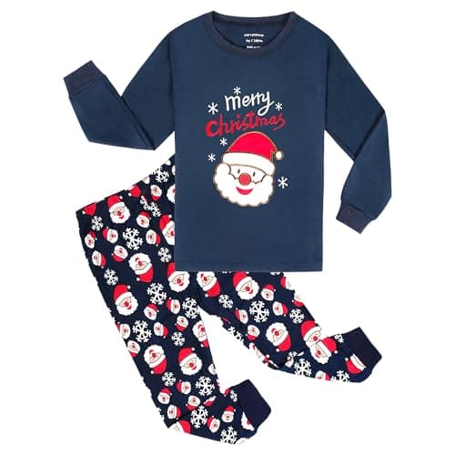HYCLES Christmas Pajamas Set for Kids Boys Girls Holiday Long Sleeve Sleepwear Santa Cotton Pajamas Sets for 6T Toddler Kids Pjs