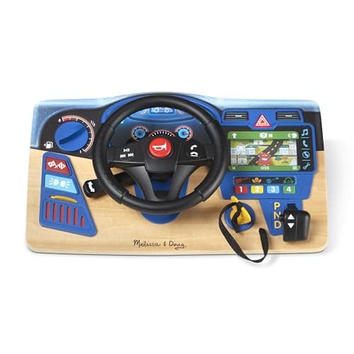 Melissa & Doug Vroom & Zoom Interactive Wooden Dashboard Steering Wheel Pretend Play Driving Toy - FSC Certified