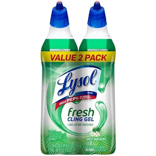 Lysol Toilet Bowl Cleaner Gel, For Cleaning and Disinfecting, Stain Removal, Forest Rain Scent, 24oz (Pack of 2)