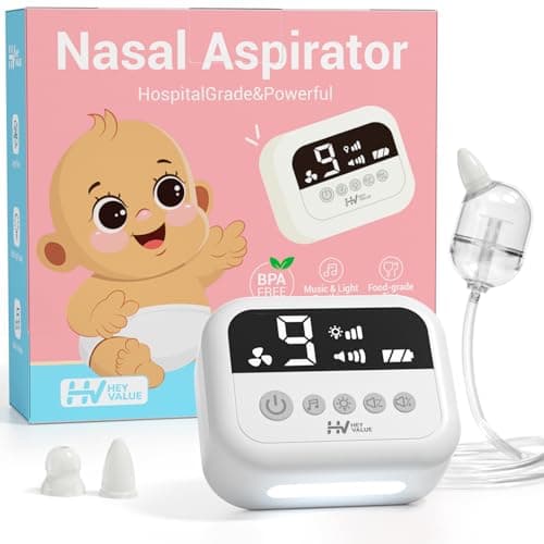 HEYVALUE Nasal Aspirator for Baby, Electric Nose Suction for Baby with 9 Levels Suction, Night Light and Nursery Rhyme Soothing Function, Hospital Grade Nose Sucker with Food-Grade Silicone Tips