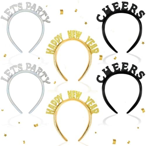 Lonfliness 6Pcs 2025 Happy New Years Headband Lets Party Cheers Headband Happy New Year Crown New Years Eve Headwear for Women Men Adults Kids New Year Eve Party Favors Accessories Gifts(3 Colors)