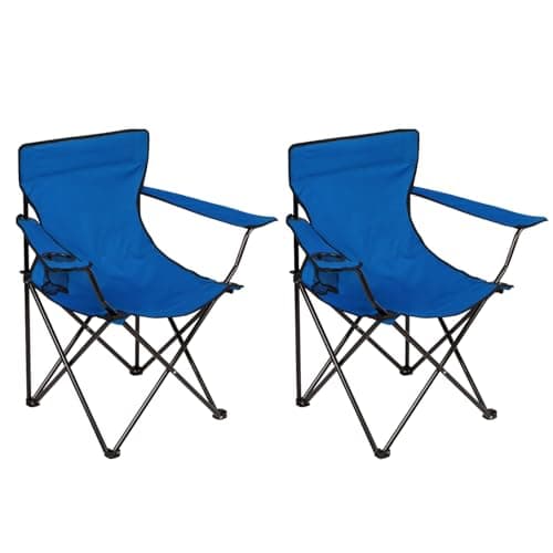 SAILARY Folding Camping Chair with Cup Holder, 225lbs Capacity, Portable Foldable Chair with Large Anti-Sink Feet, PE Coated Fabric for Outdoor, Beach, Fishing, Backpacking, Blue 2PCS