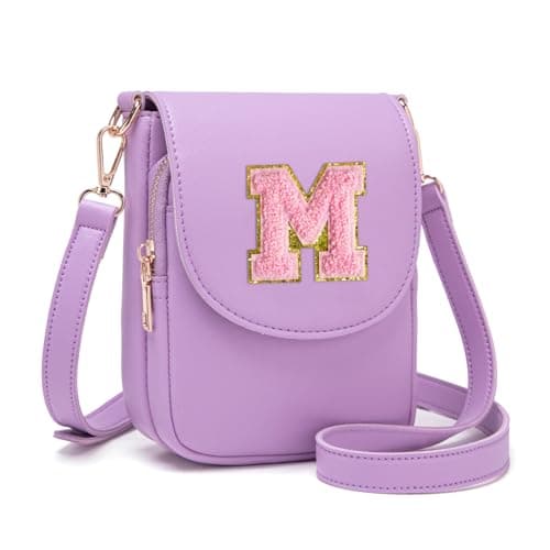 Viverte 6 7 8 9 10 11 12 13 14 Year Old Girl Birthday Gift Ideas Initial Crossbody Purse for Teen Girls Kids Shoulder Bag (Lavender M)