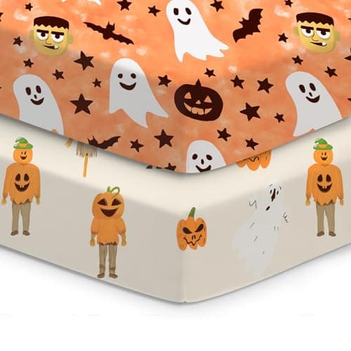 TotChill Halloween Baby Crib Sheets, Fitted Crib Sheet for Standard Crib and Toddler Mattress, Frankenstein, Pumpkin, Ghost