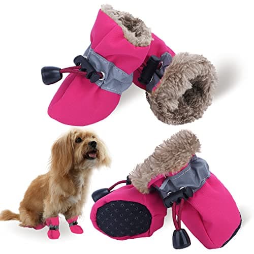 LUZGAT Dog Snow Boots, Dog Shoes for Winter, Dog Winter Boots for Small Medium Dogs Puppies, Dog Boots & Paw Protectors with Anti-Slip Sole and Plush, Pack of 4