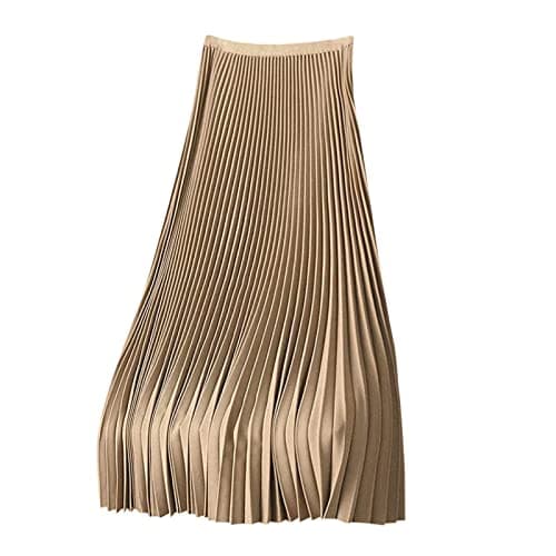 Pleated Midi Skirt for Women High Waist A Line Swing Skirts Elegant Office Casual Wear Long Skirt Gold