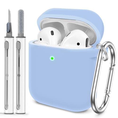 Woyinger for AirPods 1/2 Case Cover, Come with Cleaner Kit, Soft Silicone Protective Cover with Buckle, Compatible with AirPods 2nd 1st Generation Charging Case, Front LED Visible, Sky Blue