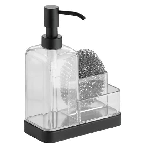 iDesign Forma BPA-Free Plastic Soap and Sponge Sink Organizer Caddy - 6" x 3.5" x 8.25", Clear/Matte Black