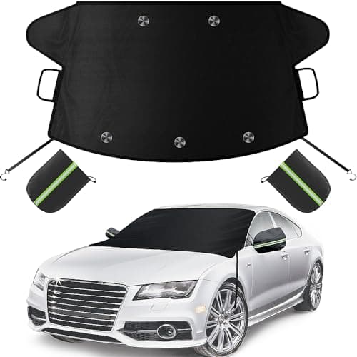 Sompaty Car Windshield Cover for Ice and Snow, Windshield Snow Cover, Performance Brake Kits with Side Mirrors Cover for Snow, Ice, UV Fits Most Cars, Trucks, Vans, SUVs, Black