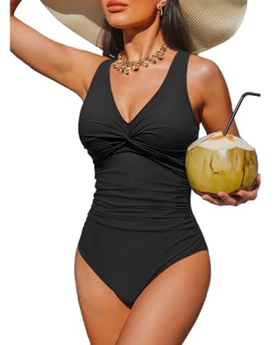 Holipick Black Women Tummy Control One Piece Swimsuit - Push Up Bathing Suit Full Coverage Slimming Swimwear XL