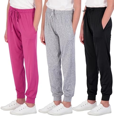 3 Pack: Girls Dry Fit Soft Sweatpants Girls Joggers Teen PJ Pants Athletic Warmup Basic Casual Sweatpants Sports Kids Clothing Clothes Youth Children Sweats Pant Running Leggings -Set 6, XL (16)