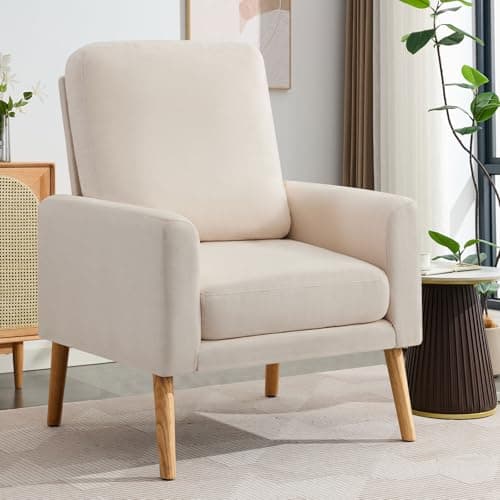 BOSMILLER Modern Accent Chairs with Thick Padded Cushion Arm Chair for Living Room/Bedroom/Office/Cafe, Wood Legs, Beige