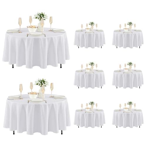 Fitable 8 Pack Round Tablecloths: Stain Resistant Wrinkle Free Circle Table Clothes, Washable Reusable Polyester Table Covers for Wedding Party Birthday Banquet Reception(White, 84 Inch)