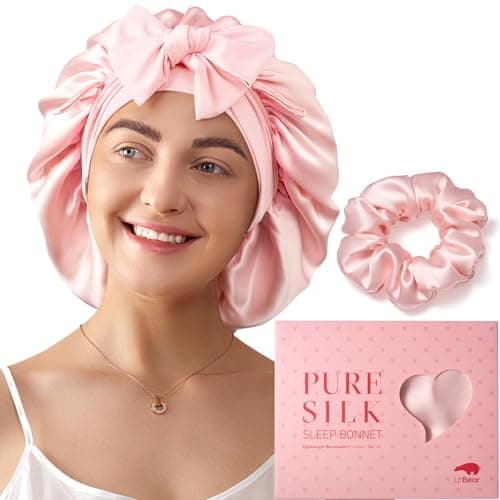 LitBear 100% Mulberry Silk Bonnet for Sleeping Women, 6A 22 Momme, Large Double-Layer Silk Hair Wrap with Tie Band, Non-Slip Silk Turban, Includes Silk Scrunchie