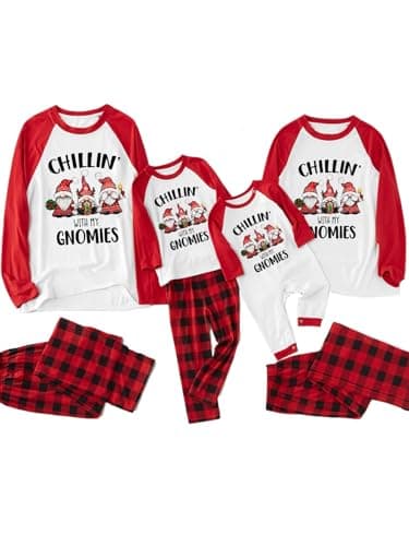JAXUH Family Christmas Pajamas Matching Sets, Classic Plaid Pants and Cute Printed Tops Sleepwear Nightwear Sets Holiday Xmas PJs (Youth, 2-3 Years, Dwarf)