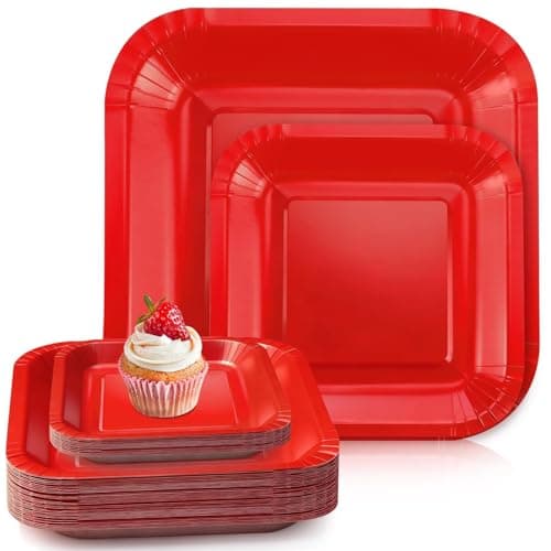 RXLWYUNLAE 30 Pcs Square Paper Plates-Red Party Disposable Dinnerware Plates, Birthday Wedding Anniversary Party Cake Dessert Supplies (Red, 7 Inch, 9 Inch)