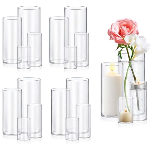 16 Pack Glass Cylinder Vases 4,6,8,10 Inch Tall Clear Flower Vase Hurricane Floating Candle Holder for Table Centerpiece Wedding Home Decor