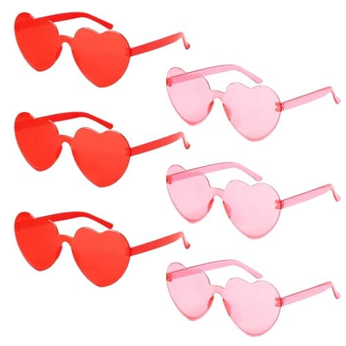 JOYIN Valentine's Day Heart Shape Glasses, Rimless Sunglasses, Stylish and Safe Eyewear in Red and pink, Party Favor, Rainbow Sunglasses Candy Color Rimless Glasses for Women and Girl