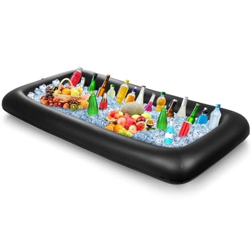 Leitee Inflatable Serving Bar with Drain Plug 52 x 24 x 5'' Inflatable Ice Serving Buffet Bar for Party Food Cooler Buffet Drink(Black,Basic Style)