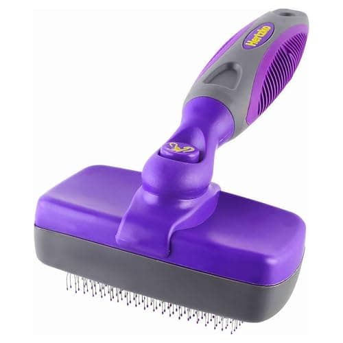 Hertzko Self-Cleaning Slicker Brush - Cat and Dog Brush for Shedding, Tangles and Dirt - Gentle Grooming Tool for Sensitive Skin - Pet Hair Remover for Long and Short Coats - Purple