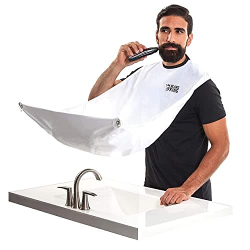 Beard King Beard Bib Apron - Shaving Set for Dad - As Seen on Shark Tank - Men's Hair Catcher for Shaving - Grooming Accessories, White