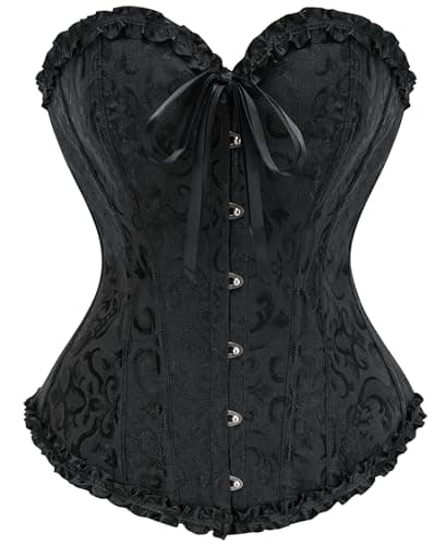 SZIVYSHI Corset Tops for Women, Bustier Shapewear Lingerie, Fashion Lace Waist Push Up Bodysuit Vest, Strapless Vintage Victorian Overbust Bodice for Night Out (Black,M)