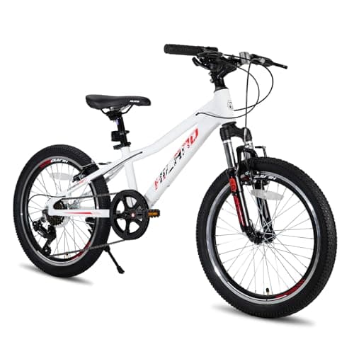 HH HILAND 20 Inch Kids Mountain Bike Aged 5-12, Lightweight Aluminum Children MTB with Lock-Out Suspension Fork, 7 speeds Gears, Youth Bicycle for Boys Girls White