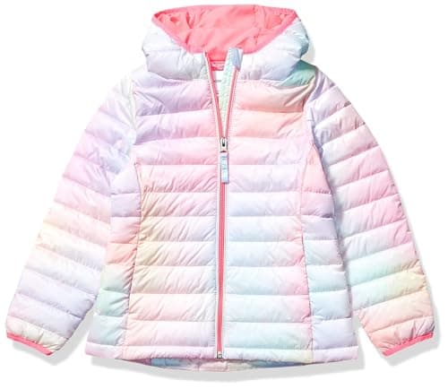 Amazon Essentials Girls' Lightweight Water-Resistant Packable Hooded Puffer Jacket, Pink Ombre, X-Small