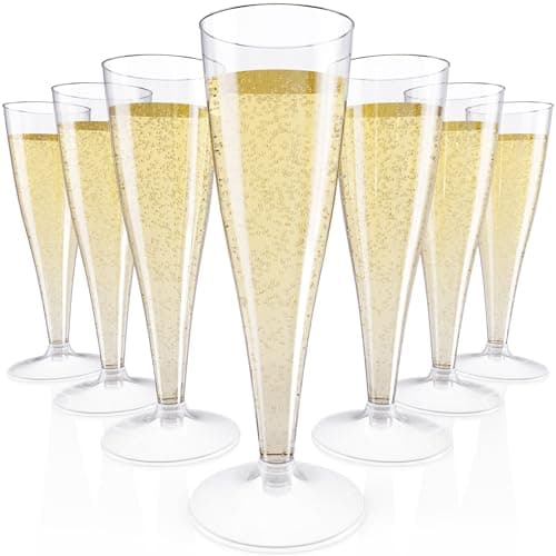 JOLLY CHEF 100 Pack Plastic Champagne Flutes Disposable 4.5 oz Clear Plastic Champagne Glasses Suitable for Wedding, Thanksgiving Day, Christmas